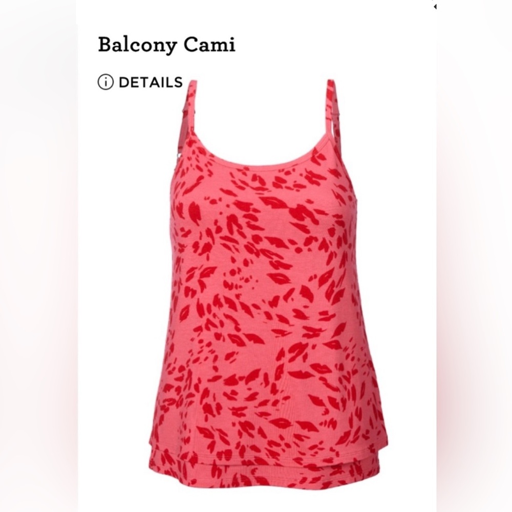 CAbi Balcony Cami in Pink with Red Abstract Print